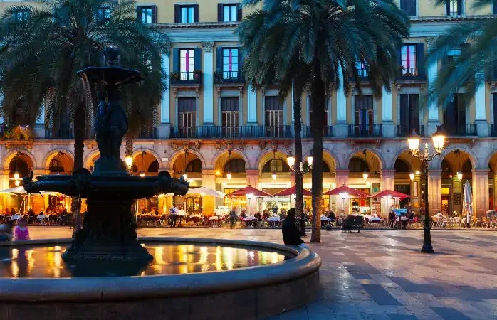 Placa Reial in night. Barcelona, Spain